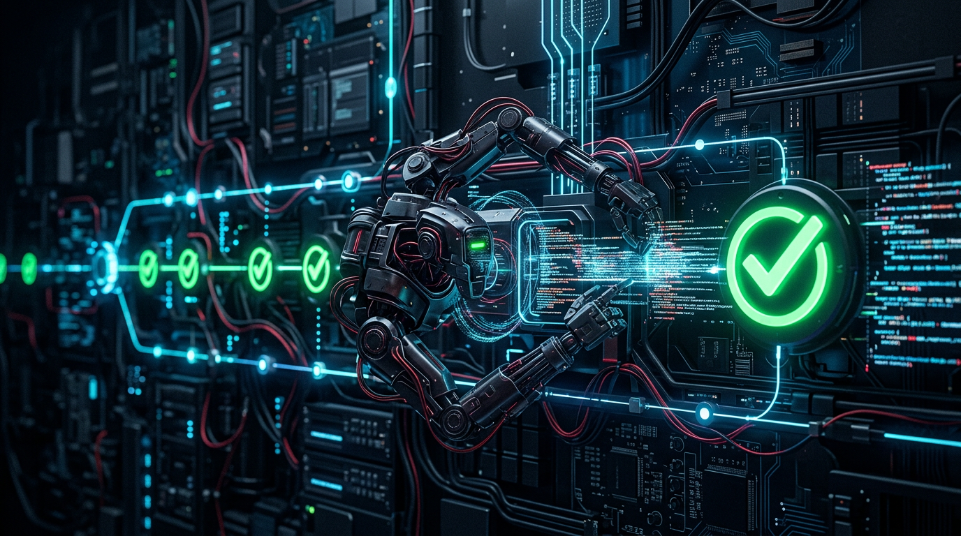 CI pipeline with automated code review bot and green checkmarks