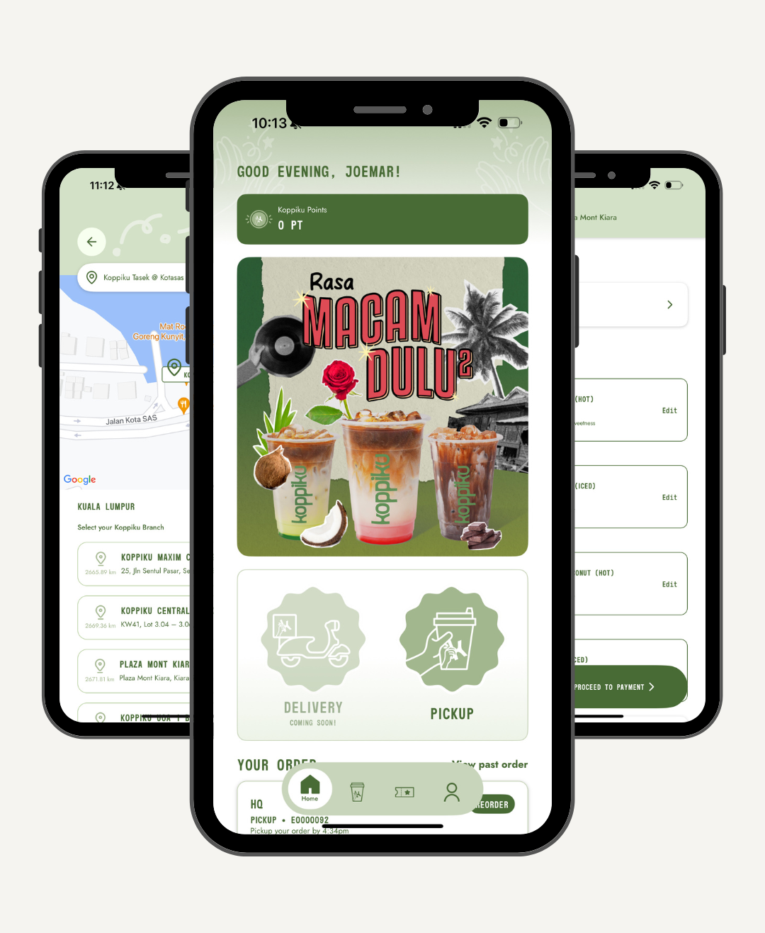 Mobile coffee ordering app interface concept
